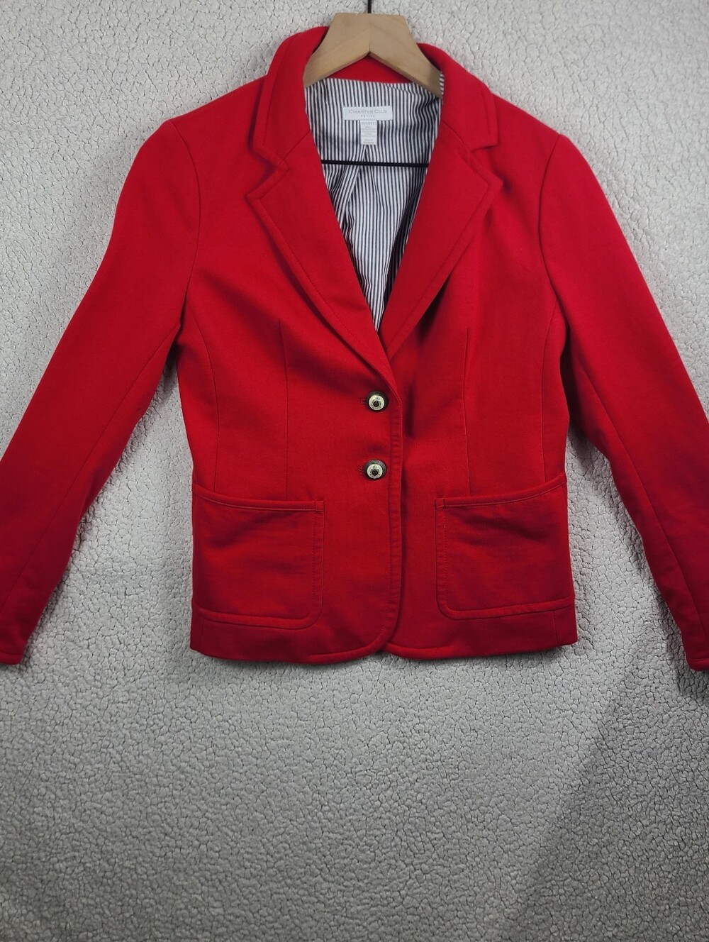 Charter Club Petite Red Knit Blazer PM Business Casual Jacket Cotton